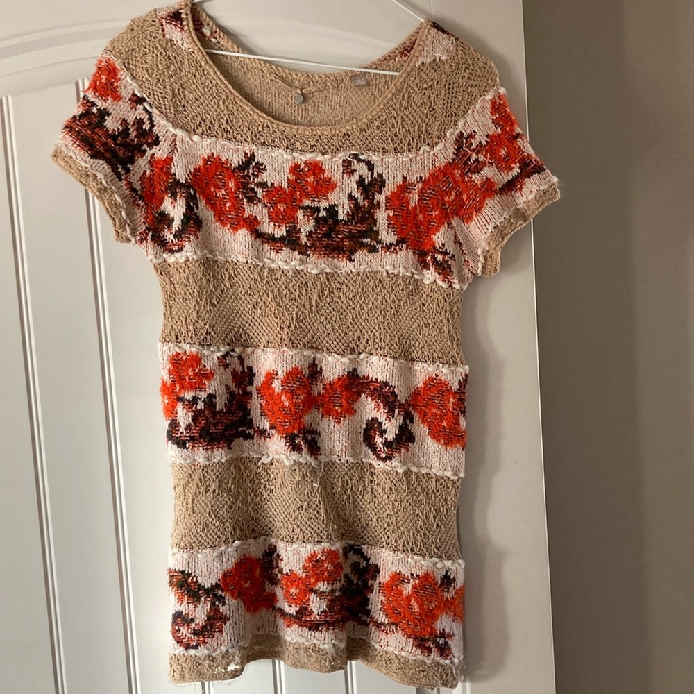 Anthropologie Knitted & Knotted Short Sleeve Knit Sweater